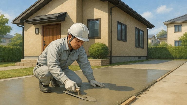 花巻市の外構や庭に土間コンクリートを施工した画像