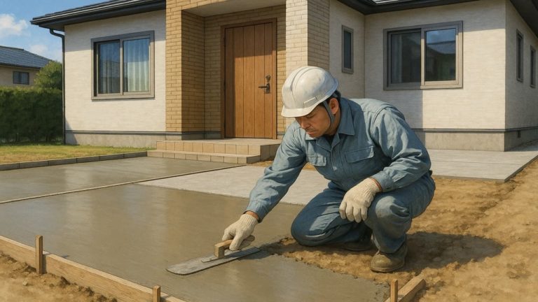 茨城県の外構や庭に土間コンクリートを施工した画像