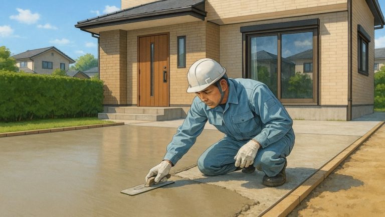 磐田市の外構や庭に土間コンクリートを施工した画像