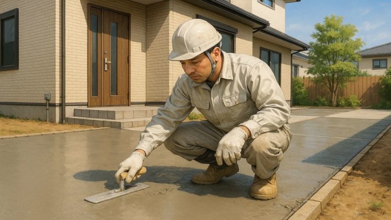 柏市の外構や庭に土間コンクリートを施工した画像