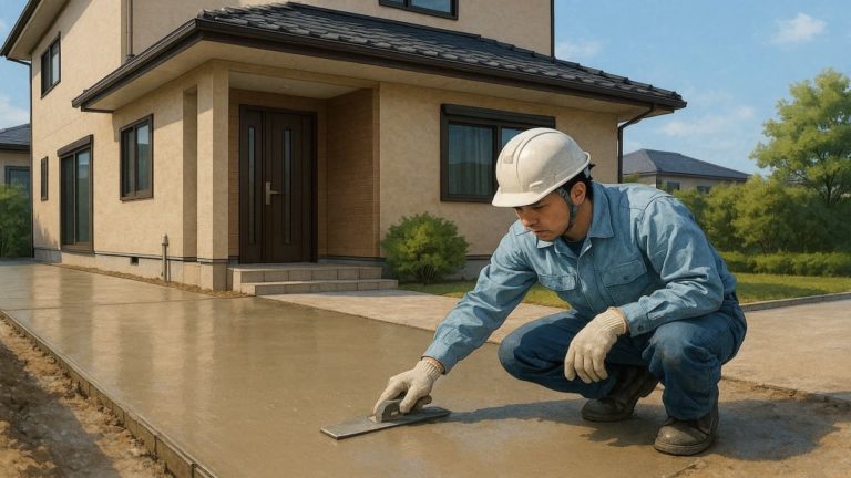 春日市の外構や庭に土間コンクリートを施工した画像