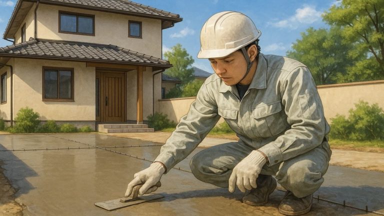 宗像市の外構や庭に土間コンクリートを施工した画像