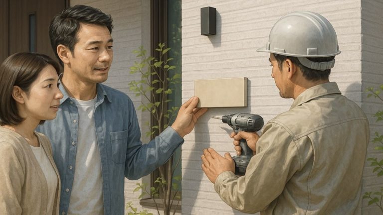 表札の取り付け業者の料金相場を相談する夫婦