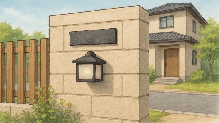 外構の表札と照明の位置関係の画像