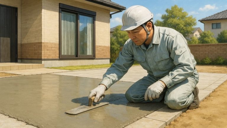 奥州市の外構や庭に土間コンクリートを施工した画像