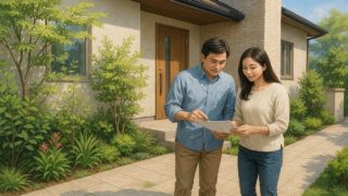 外構に映える植栽とタイルの組合せ|プロが教える最適バランス 外構で植栽とタイルの組合せを考える夫婦