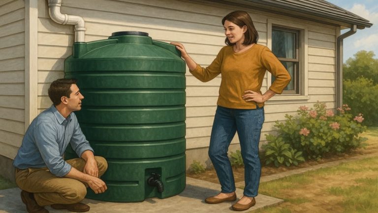 庭に設置した雨水タンクの画像