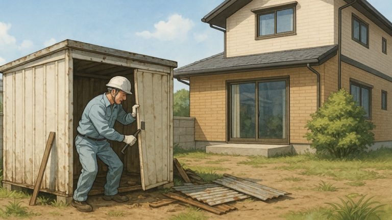 物置の解体をする職人