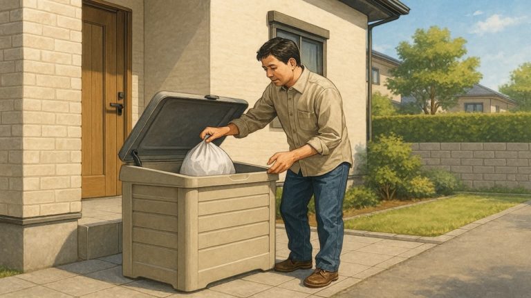 屋外用のダストボックスを設置した外構