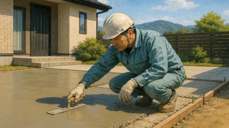 天童市の外構や庭に土間コンクリートを施工した画像