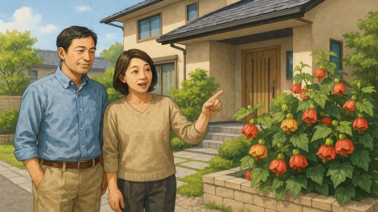 アブチロンを外構や庭に植えた画像