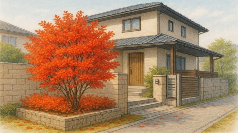 ドウダンツツジを外構や庭に植えた画像