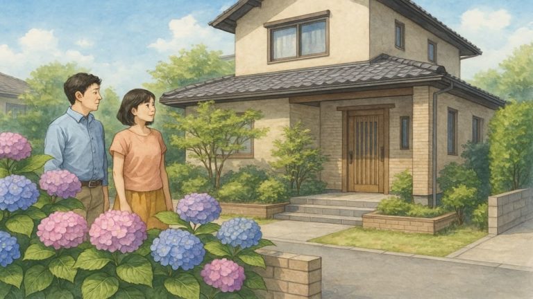 アジサイを外構や庭に植えた画像