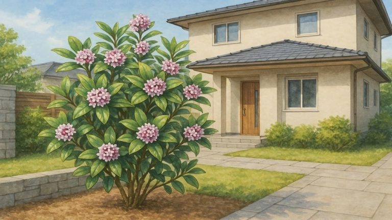 ジンチョウゲを外構や庭に植えた画像