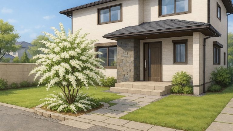 コデマリを外構や庭に植えた画像