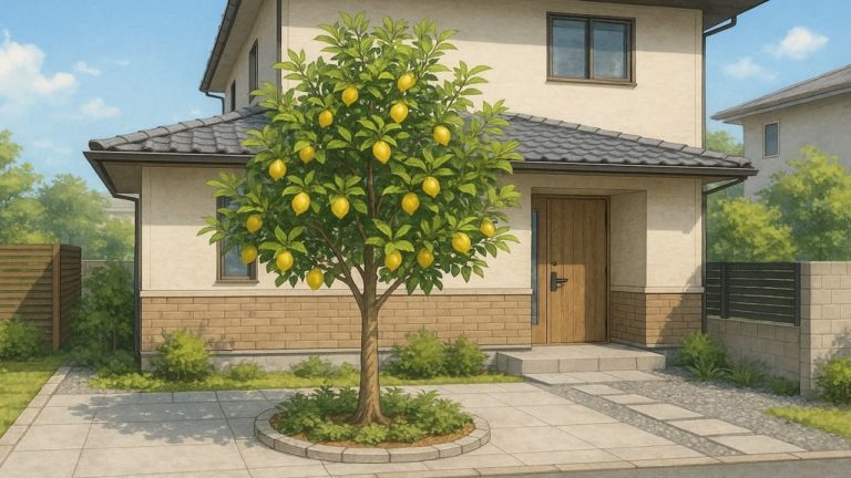 レモンの木を外構や庭に植えた画像