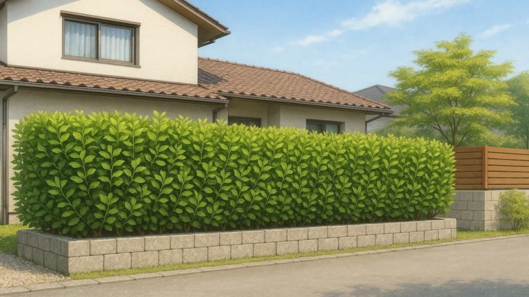 マサキを外構や庭に植えた画像