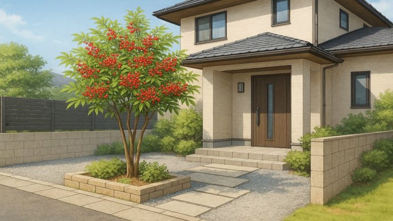 南天の木を外構や庭に植えた画像