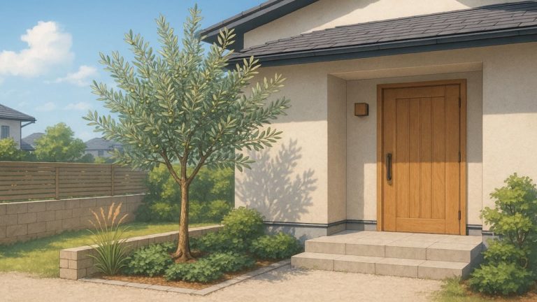 オリーブの木を外構や庭に植えた画像