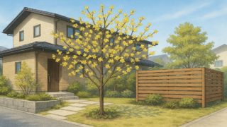 ロウバイを外構や庭に植えた画像