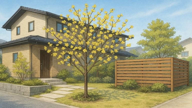 ロウバイを外構や庭に植えた画像