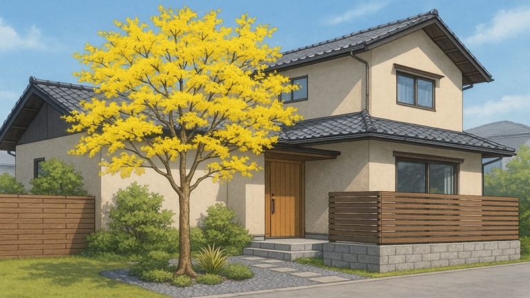 サンシュユを外構や庭に植えた画像