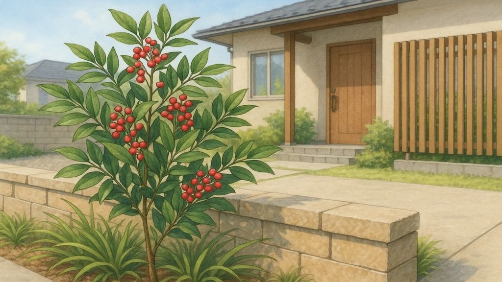 センリョウを外構や庭に植えた画像