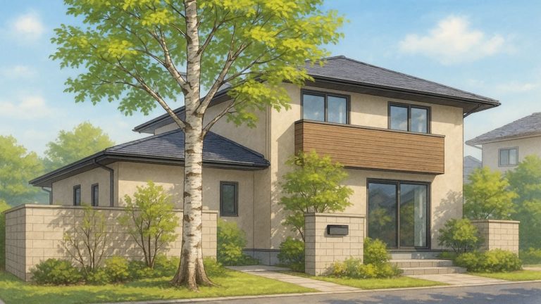 白樺の木を外構や庭に植えた画像