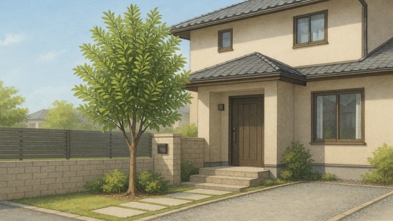 シラカシを外構や庭に植えた画像