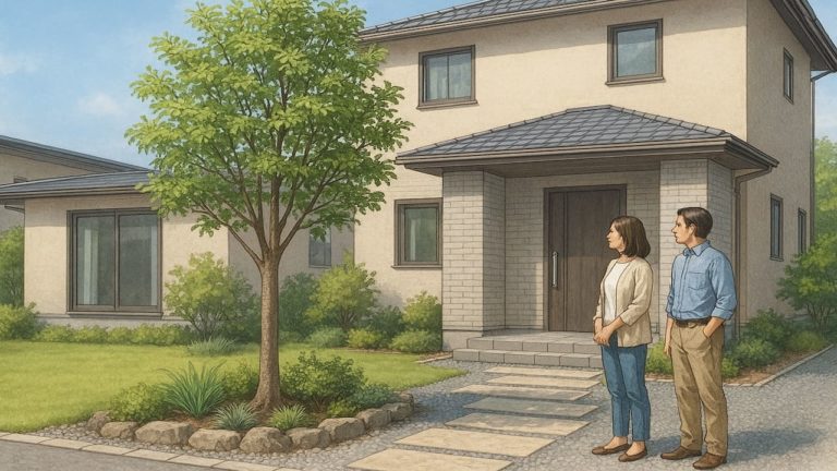 ソヨゴを外構や庭に植えた画像