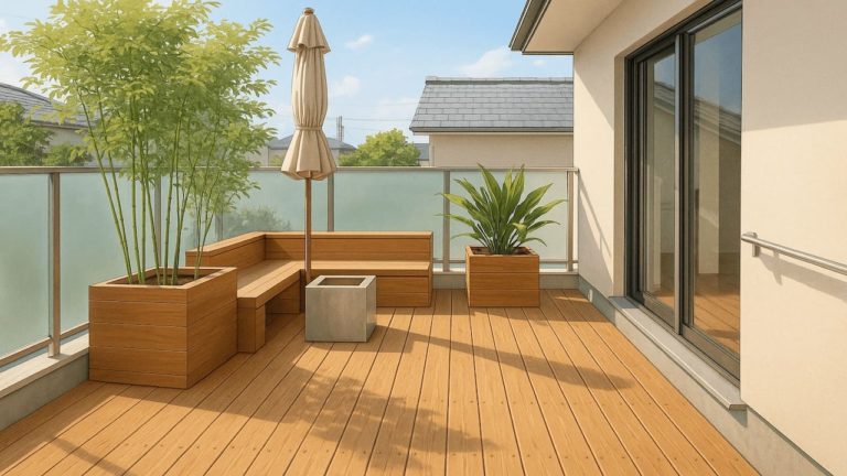 バルコニーにウッドデッキを施工した画像