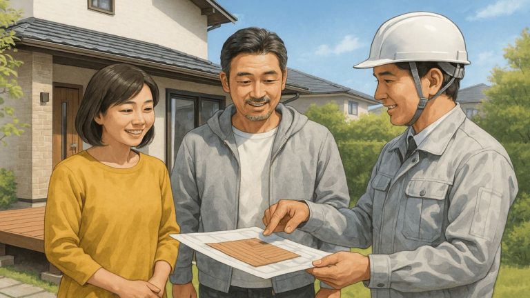 ウッドデッキの費用を確認する夫婦