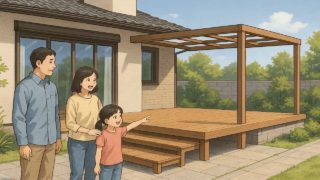 ウッドデッキのテラスの画像