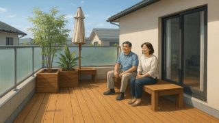 ベランダに設置したウッドデッキの画像