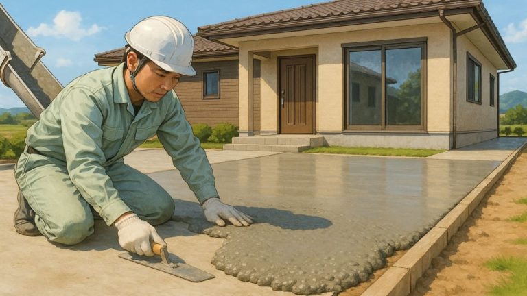 八代市の外構や庭に土間コンクリートを施工した画像