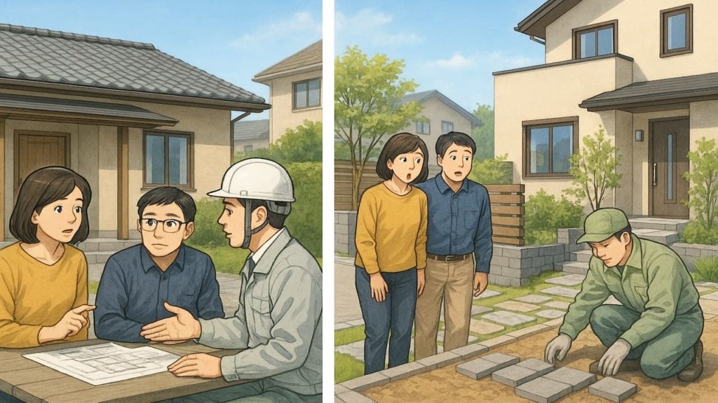 外構で工務店と外構業者の違いを示した画像