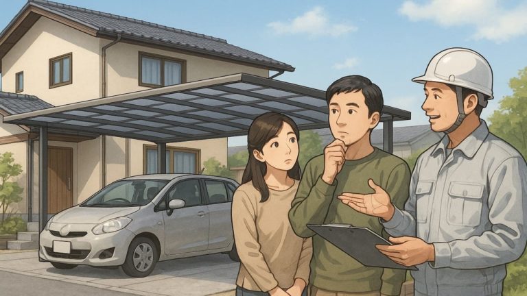 外構カーポートの後付け費用を説明する職人