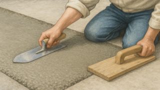 外構コンクリートで使う金ゴテと木ゴテの画像