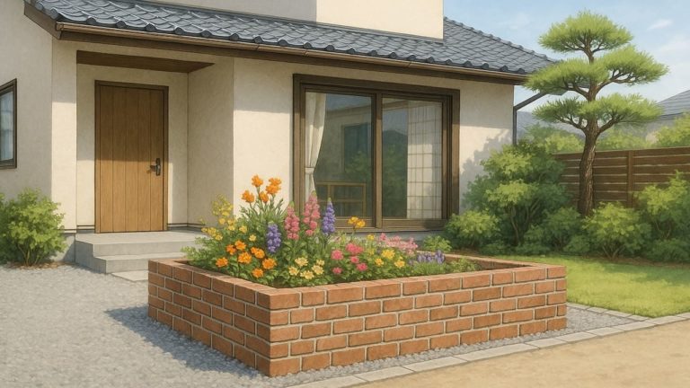 外構花壇をレンガ囲いで仕上げた画像