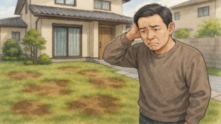【注意】芝生を敷いて後悔した理由とは?外構工事でよくある失敗例 外構芝生の失敗に悩む男性