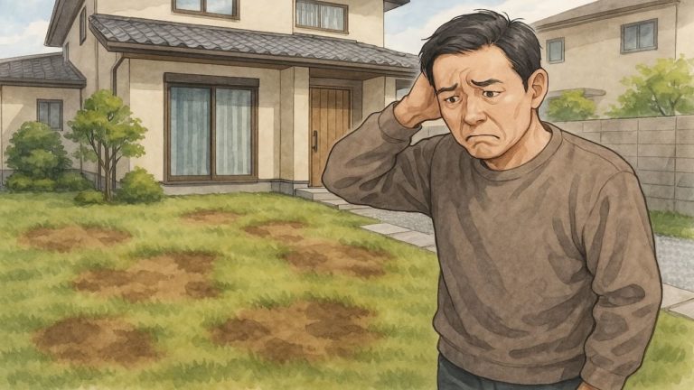 外構芝生の失敗に悩む男性