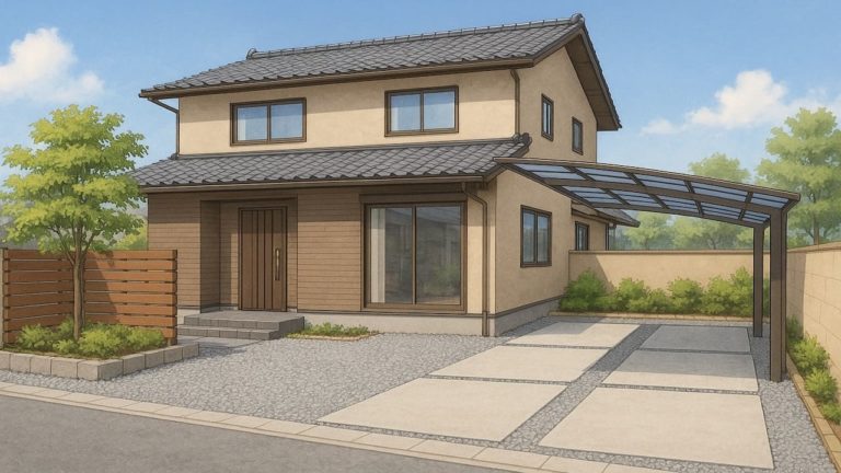 外構駐車場を砂利＋コンクリートで施工した画像