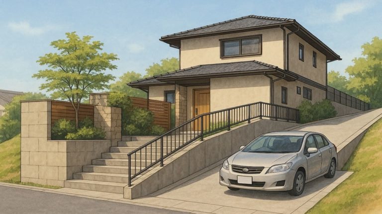 傾斜地の外構駐車場の画像