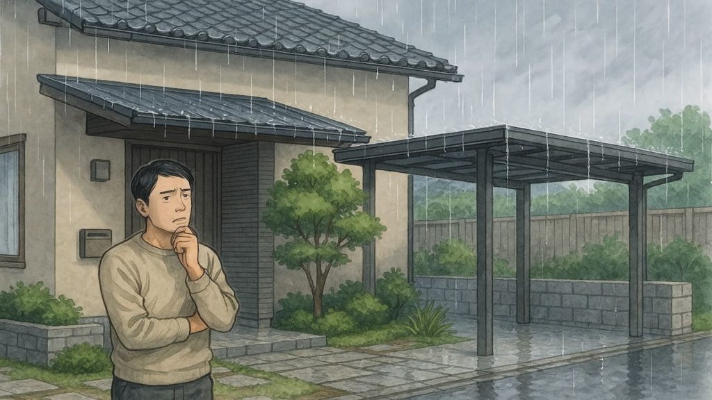 外構の雨音が気になる男性