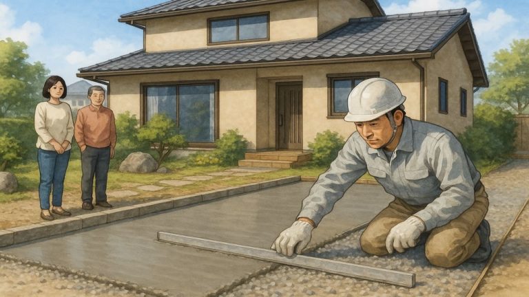 庭じまいしてコンクリート舗装する職人