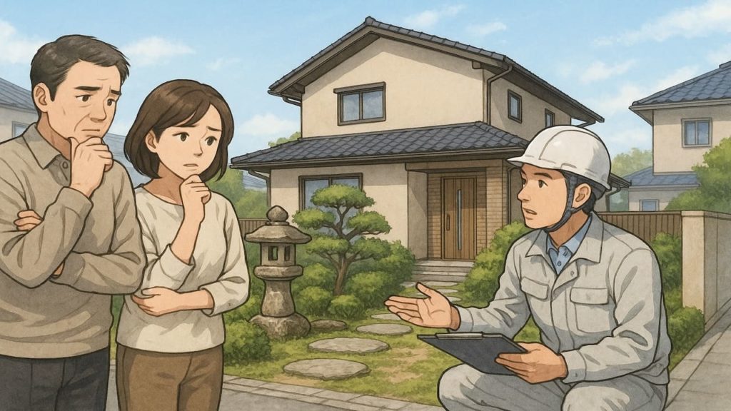 庭じまいの業者と相談する夫婦