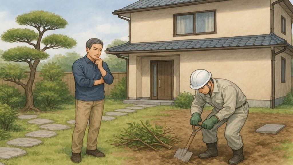 庭じまいの方法に悩む男性