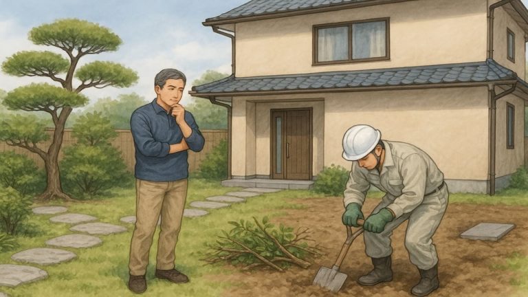 庭じまいの方法に悩む男性