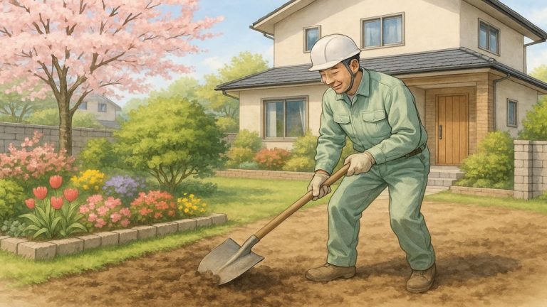 鋤取りをしている職人