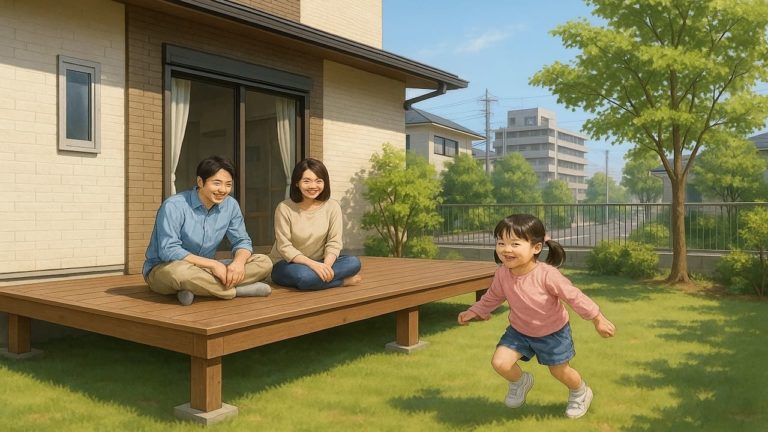 昭島市の住宅に施工されたウッドデッキイメージ